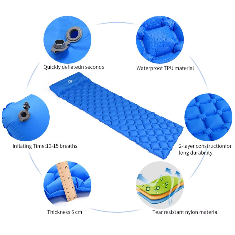 Camping Sleeping Pad Inflatable Air Mattresses Outdoor Mat Furniture Bed Ultralight Cushion Pillow Hiking Trekking