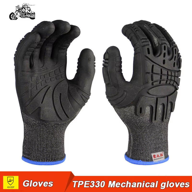 TPE 330 Mechanical Gloves Back of Hand Anti-Smash Palm Non-Slip Strong Grip Application Widely Rescue Damping Protective Gloves