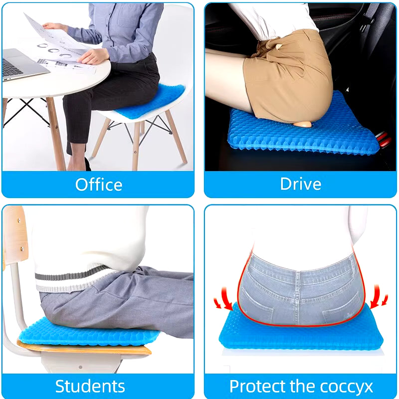 Gel Seat Cushion Summer Breathable Honeycomb Design for Pressure Relief Back Tailbone Pain - Home Office Wheelchair Chair Cars