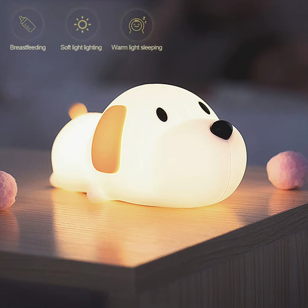 Puppy Lamp Silicone Dog LED Night Lights Touch Sensor Colors USB Rechargeable Bedside Mood Light for Children Baby Toy Gift