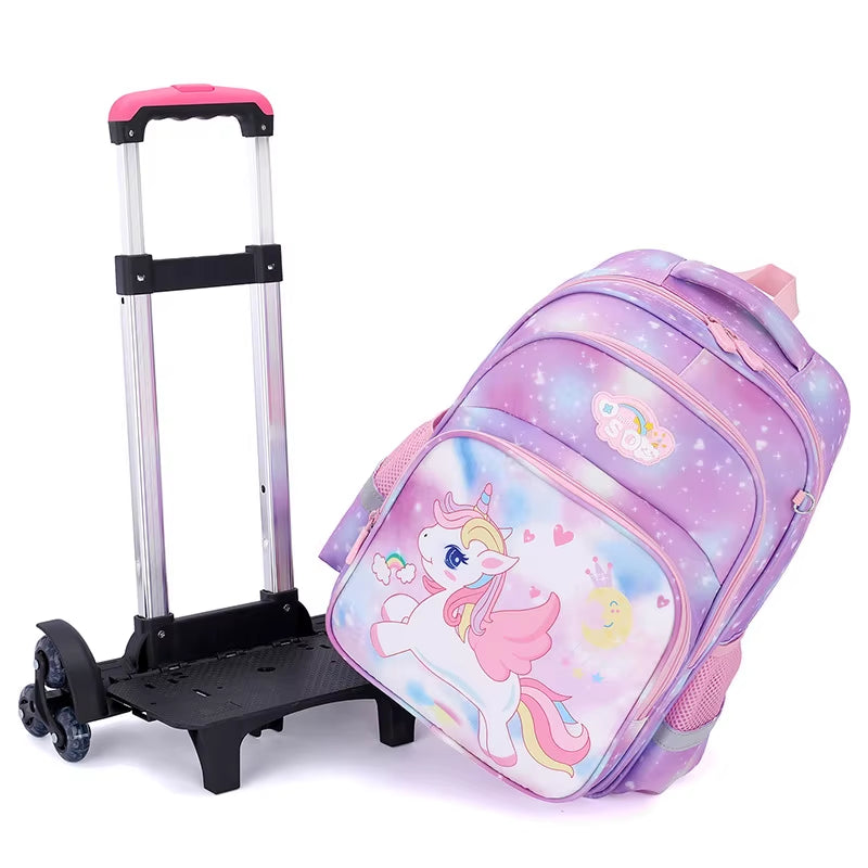 Kids School Rolling Backpacks Trolley Luggage Bag School Trolley Bags Girl School Wheeled Waterproof School Backpack with Wheels