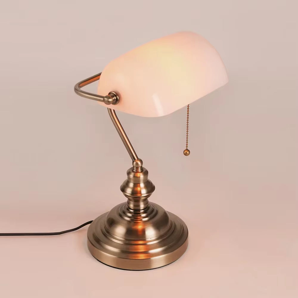 Desk Lamp Table Light Glass Banker‘S Lamp Zipper Switch for Bedroom Home Stuy Restaurant Library Office Light Night Lamp