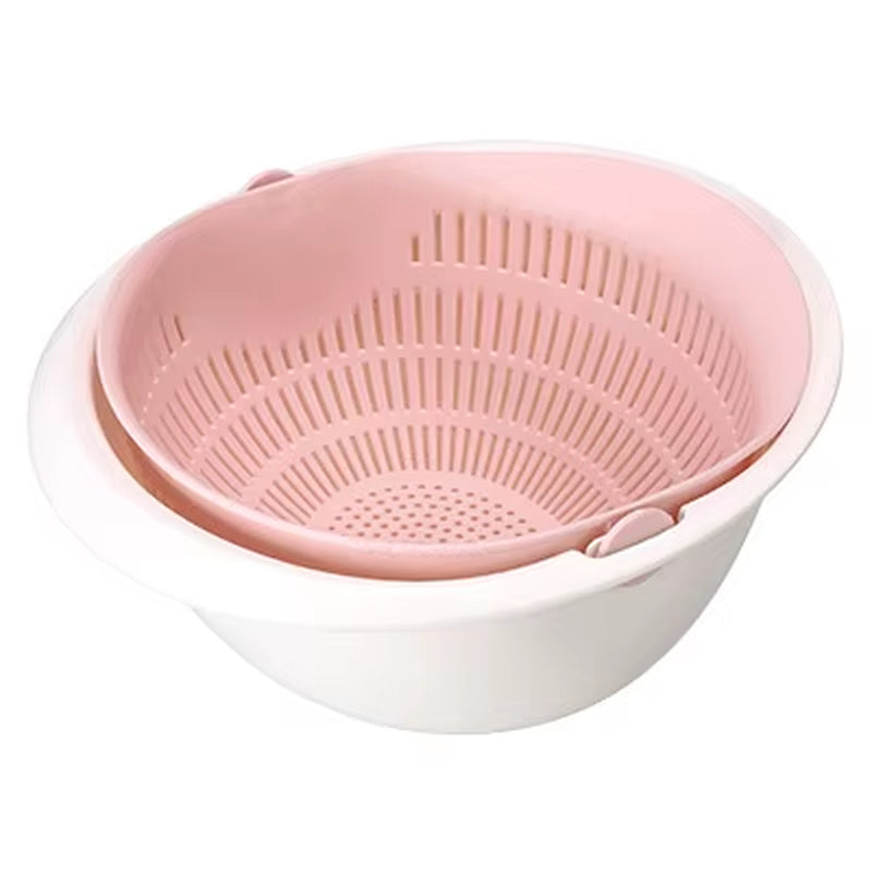 Kitchen Rotatable Double Drain Basket Fruits Vegetables Washing Storage Basket Strainers Bowl Cleaning Filter Colander Tool