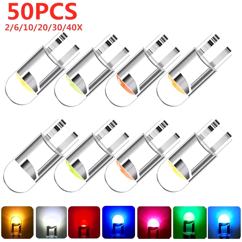 Car LED T10 W5W Canbus Glass COB 6000K Reading Dome Lamp Marker Wedge License Platelight Bulb 168 194 192 DC 12V White Blue Red