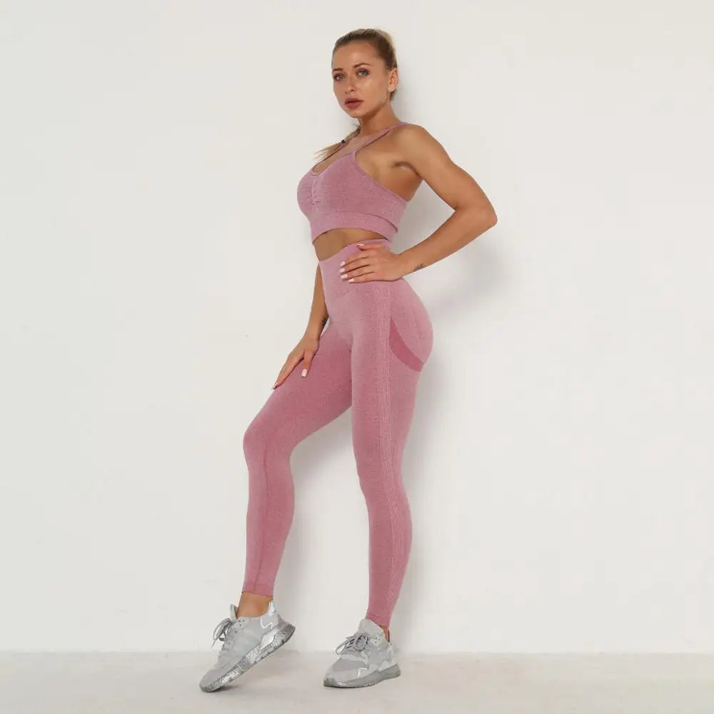 Seamless Women Gym Set Long Sleeve Top Belly Control High Waist Sport Leggings Gym Clothes Girls Tracksuit Sport Suit Sportwear