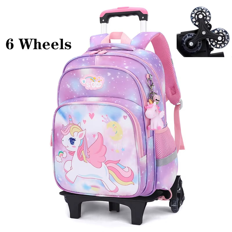 Kids School Rolling Backpacks Trolley Luggage Bag School Trolley Bags Girl School Wheeled Waterproof School Backpack with Wheels