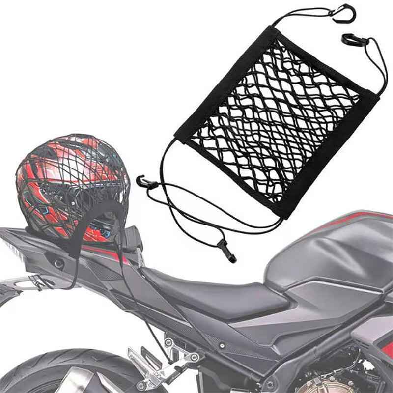 Motorcycle Cargo Net High Elastic Double Layer Motorcycle Net for Helmet Storage 10"X11" Bungee Cargo Net with Hooks Luggage Net