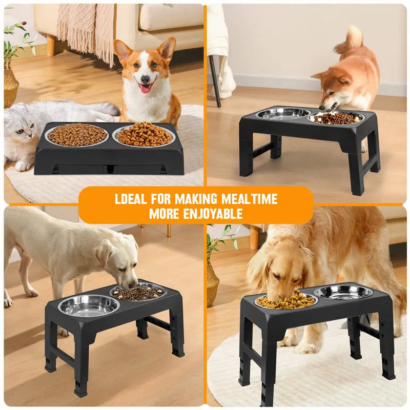 Dog Bowls Double Adjustable Elevated Feeder Pet Feeding Raise Stainless Steel Cat Food Water Bowls with Stand Lift Dining Tabel