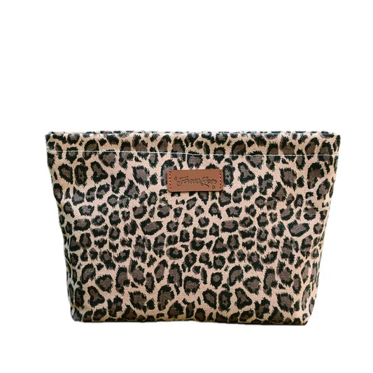 Leopard Print Large Makeup Bag - Stylish Cute Toiletry Organizer Handbag for Women Girls