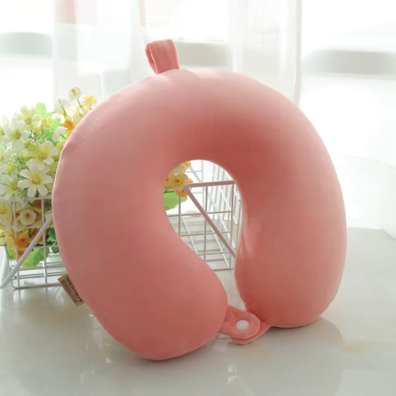 Solid Color Neck Pillow Slow Rebound Memory Cotton U-Shaped Pillow Car Travel Neck Pillow Office Embroidery U-Shaped Nap Pillow