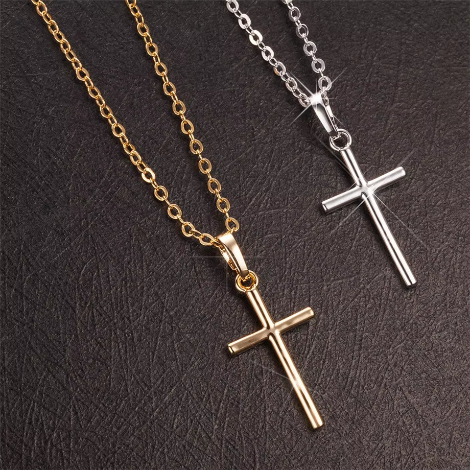 Fashion Female Cross Pendants Dropshipping Gold Black Color Stainless Steel Jesus Cross Pendant Necklace Jewelry for Men/Women